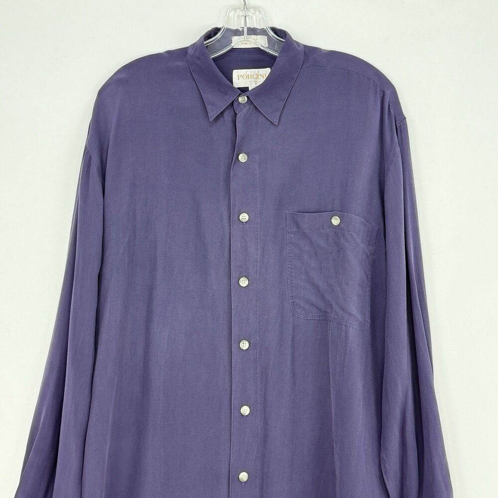 Porcini by Brietta 100% Silk Button Down Shirt Purple Mens Small Classic - Picture 4 of 16